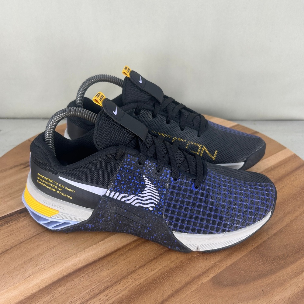 Nike Metcon 8 Black Blue Yellow Training Shoes DO9327-002 Womens 8 Gym Workout